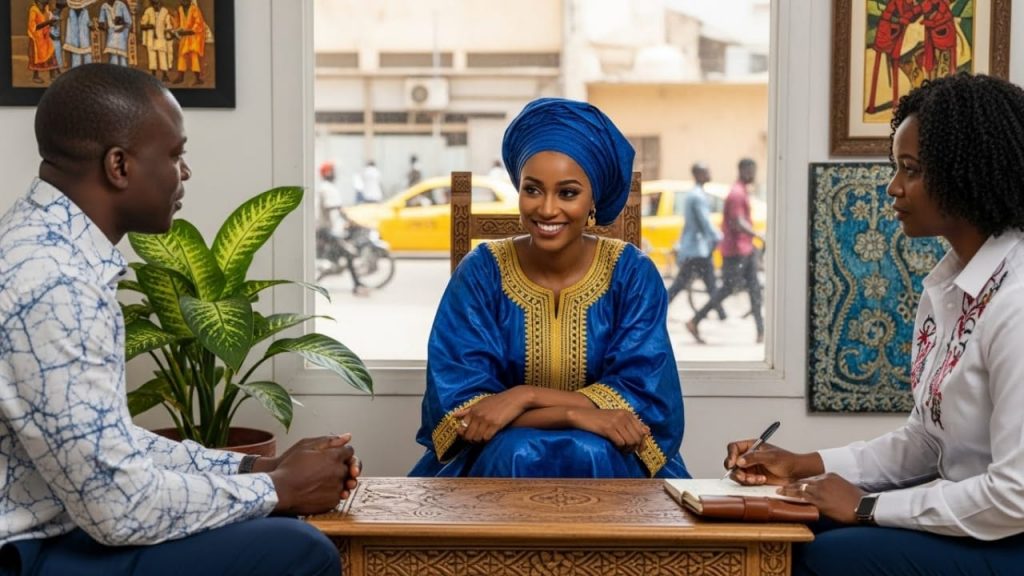 Séance de consultation psychologique au Sénégal entre un couple et une professionnelle