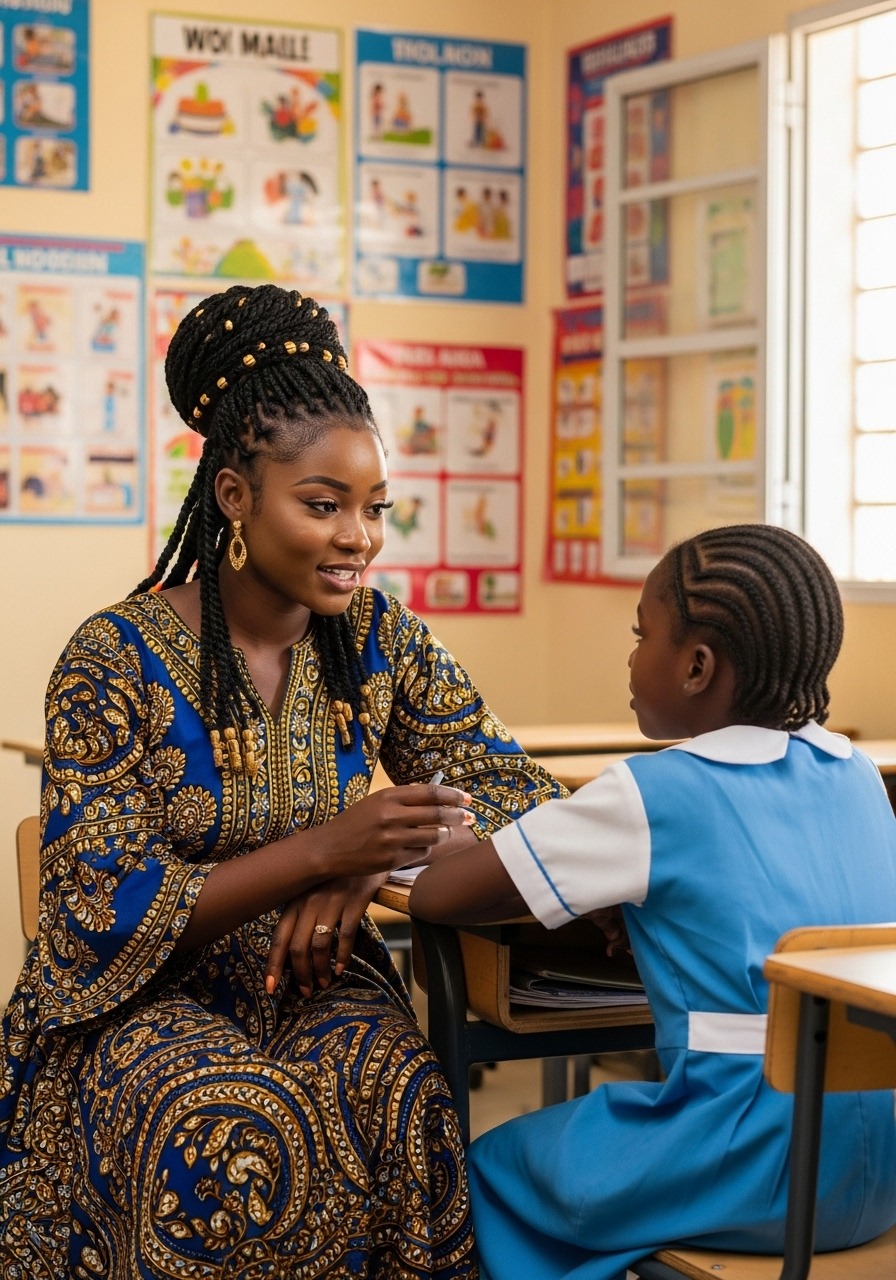 Enseignante dialoguant avec une élève en salle de classe – soutien et écoute active